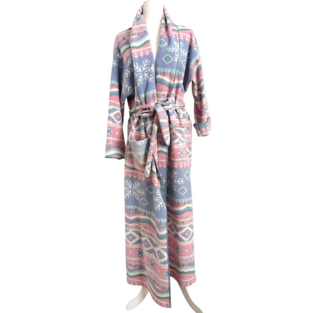 Vtg Intimate Moods Robe Womans M Fleece Long House Coat Southwestern Print